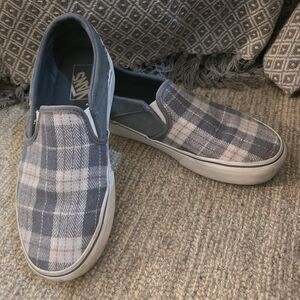 Vans Slip-On Plaid Canvas Shoes - Grey